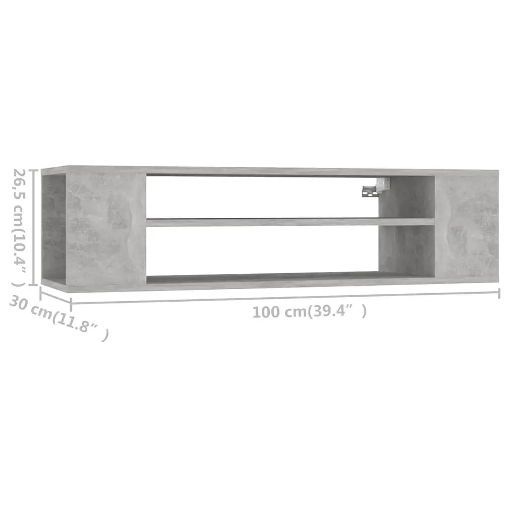 Hanging TV Cabinet Grey Wall-Mounted 100 x 30 x 26.5 cm Storage Open Compartments Media