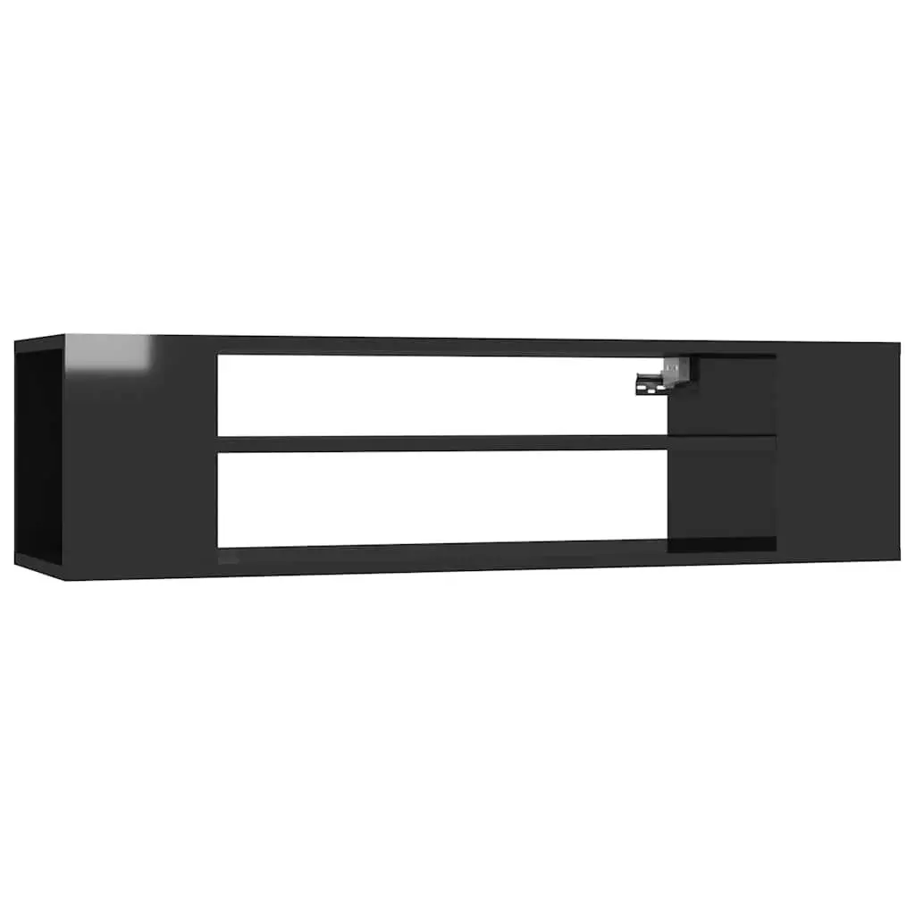 Hanging TV Cabinet Wall-Mounted High Gloss Black Living Room Storage Unit