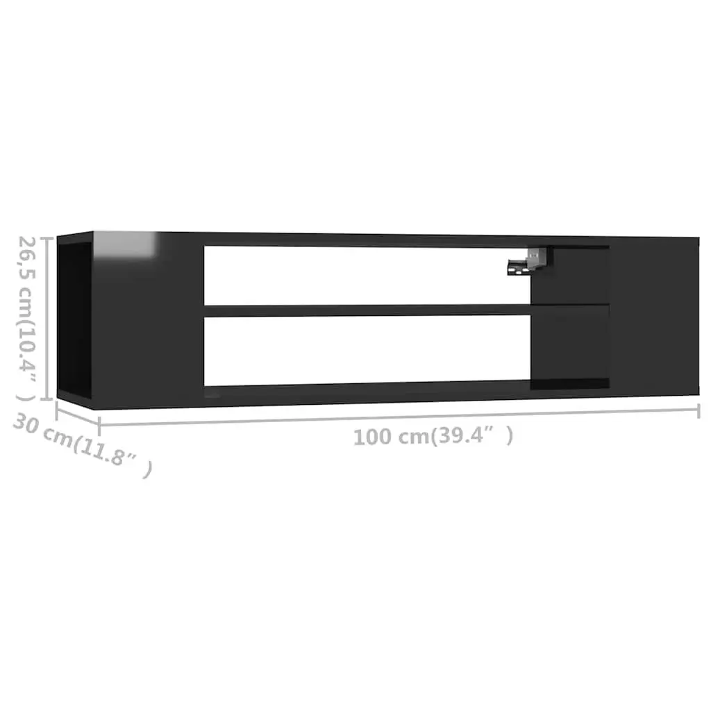 Hanging TV Cabinet Wall-Mounted High Gloss Black Living Room Storage Unit