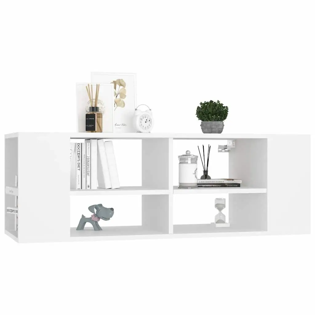Wall-Mounted TV Cabinet White Storage Unit Adjustable Shelves Living Room