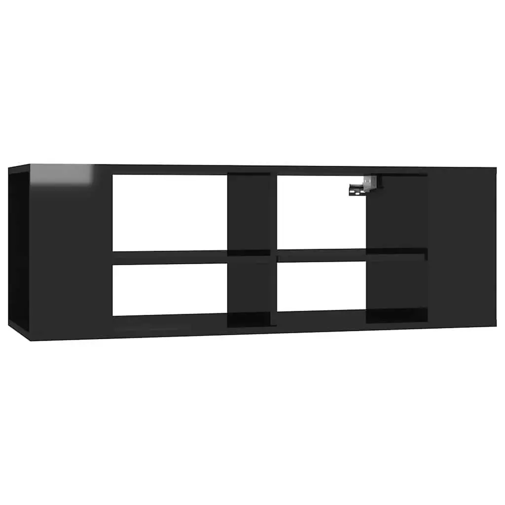 Wall-Mounted TV Cabinet Black High Gloss Engineered Wood 102W x 35D x 35H cm