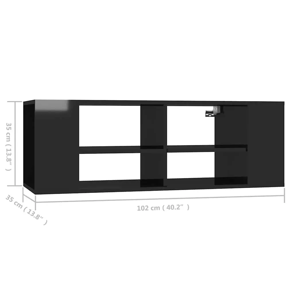 Wall-Mounted TV Cabinet Black High Gloss Engineered Wood 102W x 35D x 35H cm