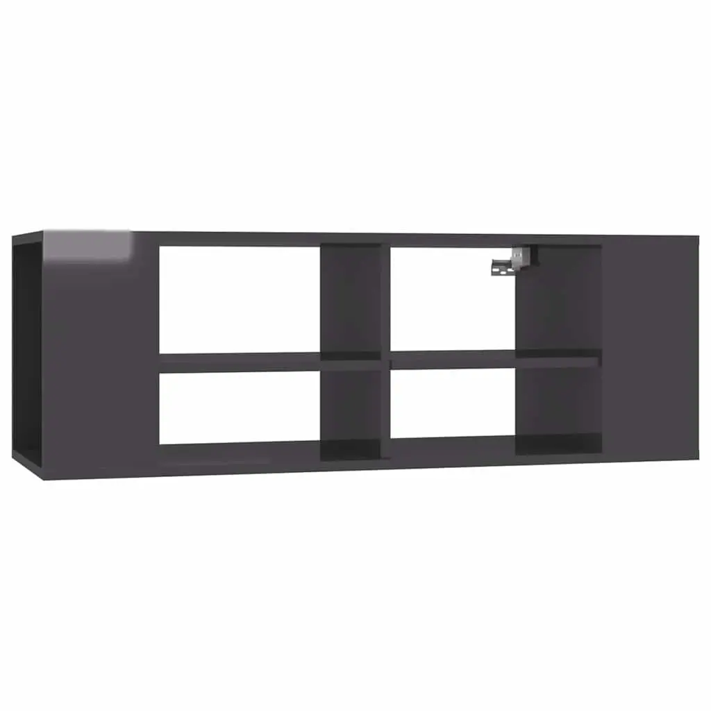 Wall-Mounted TV Cabinet Grey High Gloss Adjustable Shelving 102 x 35 x 35 cm