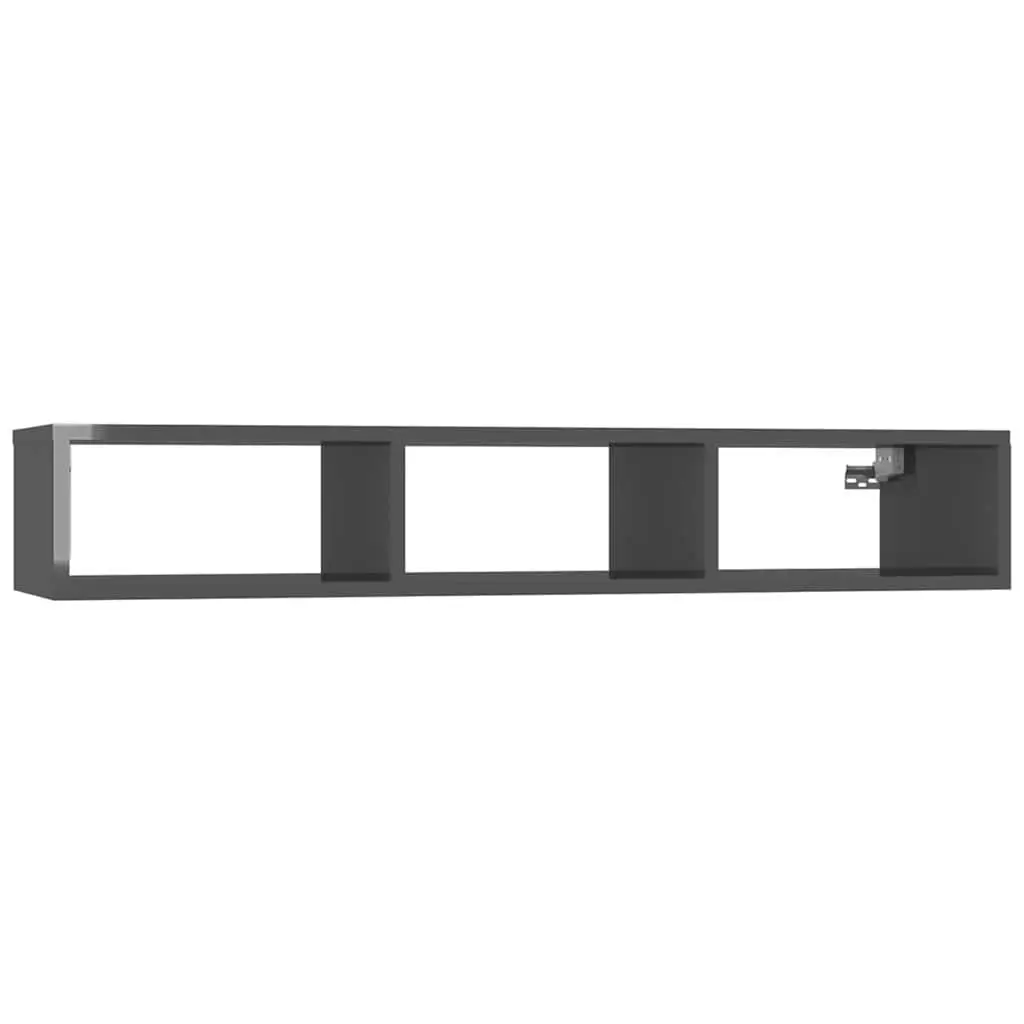 Wall Shelf Grey High Gloss Floating Cabinet 3 Compartments 102 x 30 x 17 cm