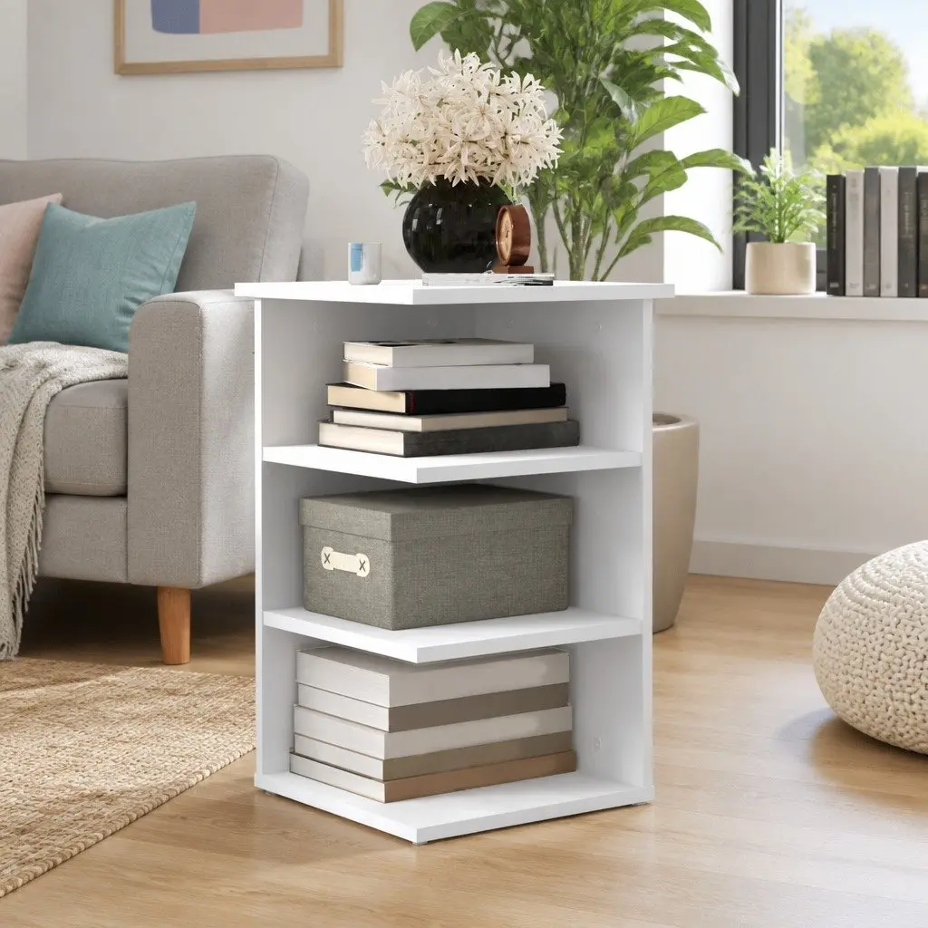 Side Cabinet White 3-Shelf Storage Buffet Engineered Wood Furniture