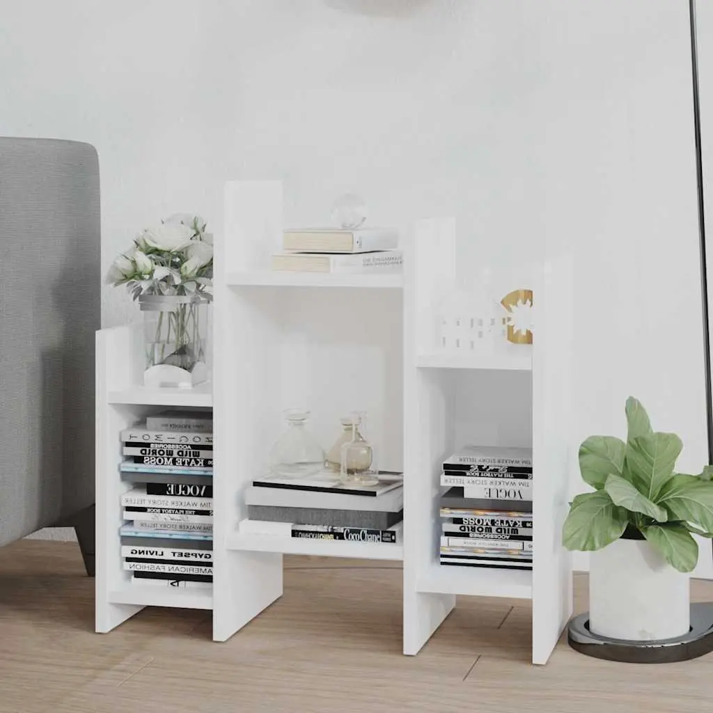 Side Cabinet White Engineered Wood Storage Unit 6 Shelves