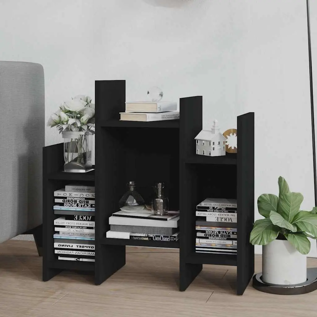 Side Cabinet Black Engineered Wood 6 Shelves