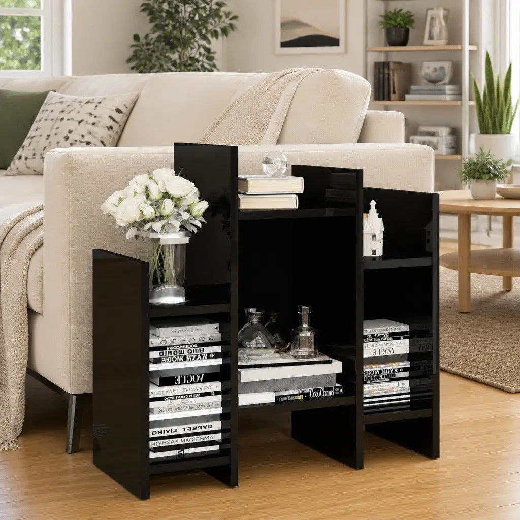 Side Cabinet High Gloss Black 60 x 26 x 60 cm Storage Shelving Unit