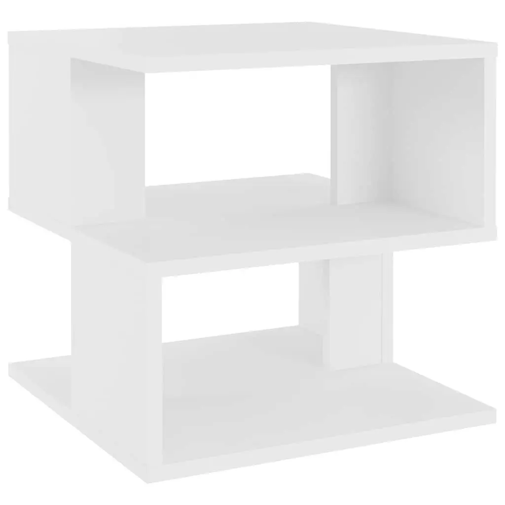 White Side Table with 2 Shelves for Storage