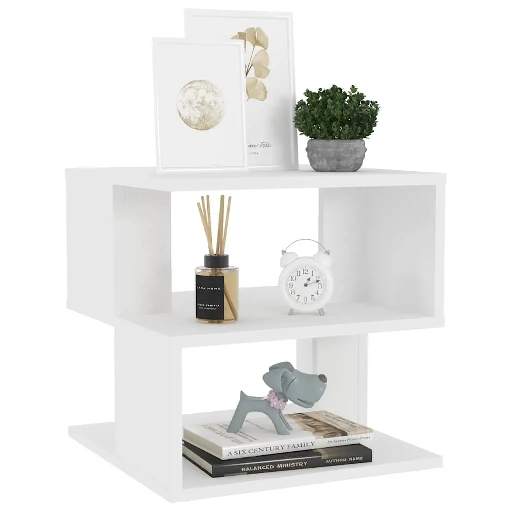 White Side Table with 2 Shelves for Storage
