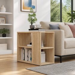 Side Cabinet Brown Storage Furniture 2 Shelf Engineered Wood Sideboard Organizer