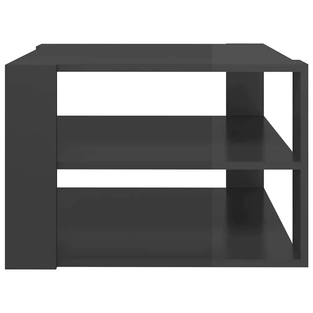 Coffee Table Modern Grey High Gloss Storage Shelf 60 x 60 x 40 cm