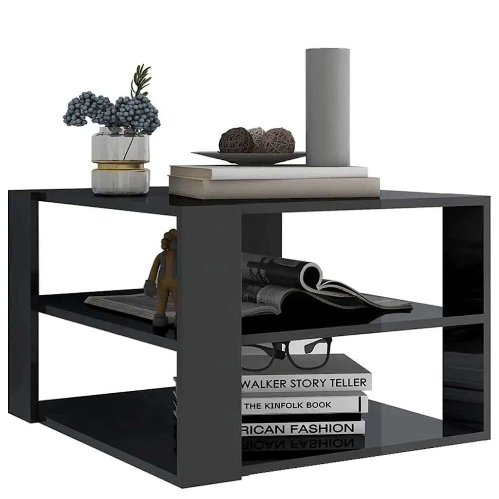 Coffee Table Modern Grey High Gloss Storage Shelf 60 x 60 x 40 cm