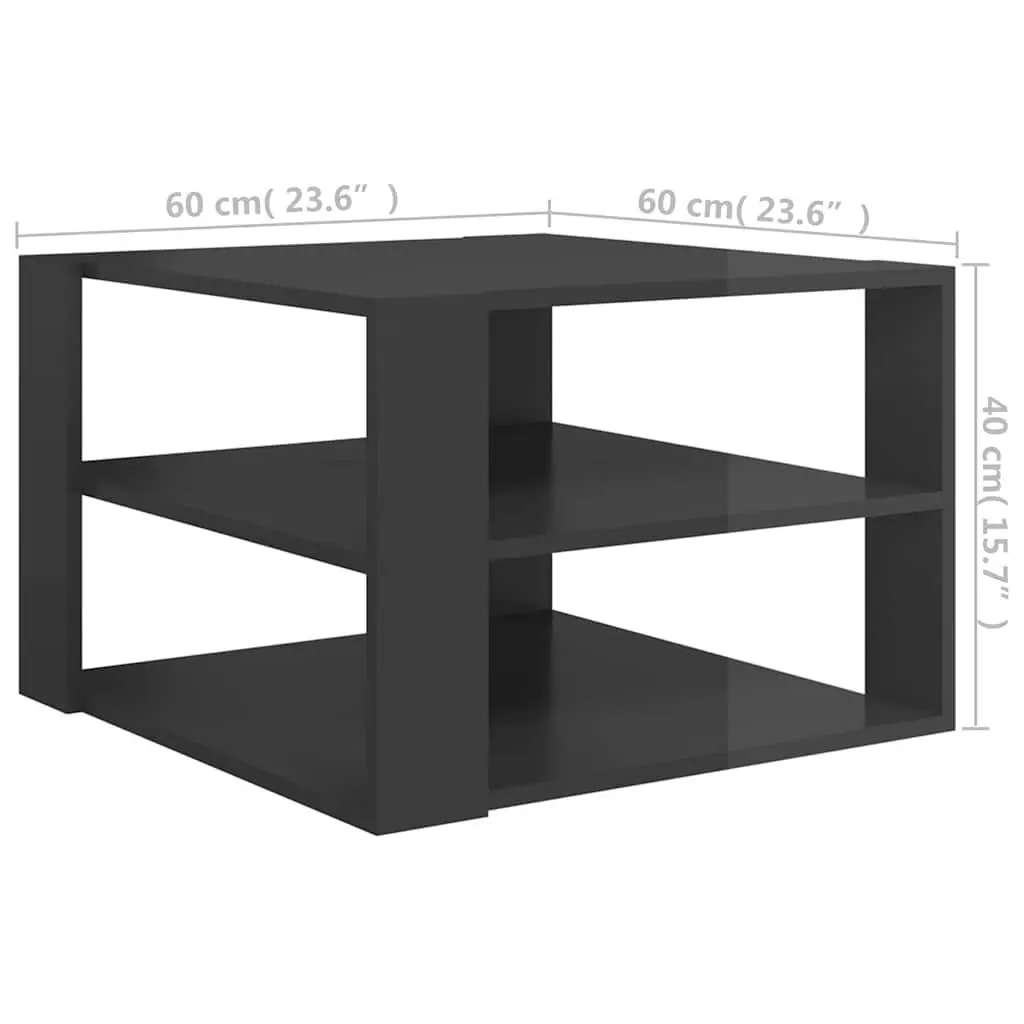 Coffee Table Modern Grey High Gloss Storage Shelf 60 x 60 x 40 cm