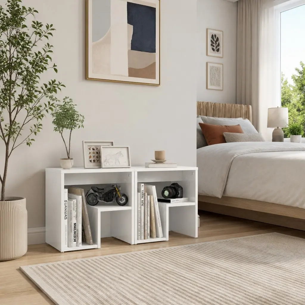 Bedside Tables High Gloss White 2 pcs Storage Shelf Nightstand Cabinet