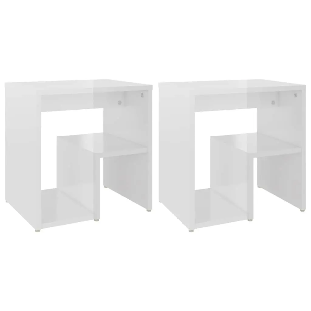Bedside Tables High Gloss White 2 pcs Storage Shelf Nightstand Cabinet