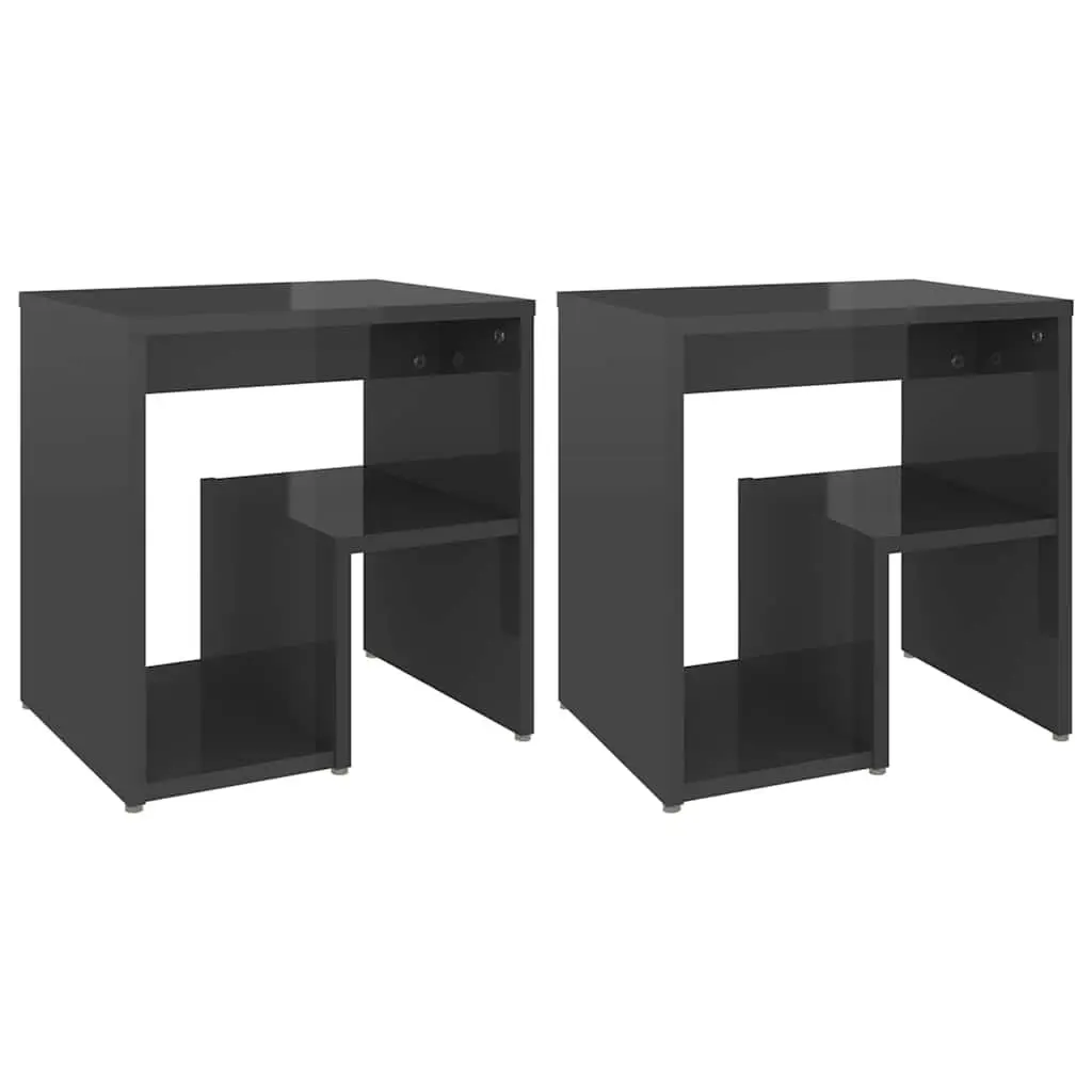 Bedside Tables High Gloss Grey 2 pcs Nightstands with Shelf