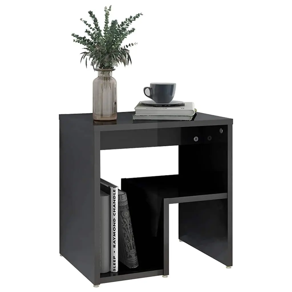 Bedside Tables High Gloss Grey 2 pcs Nightstands with Shelf