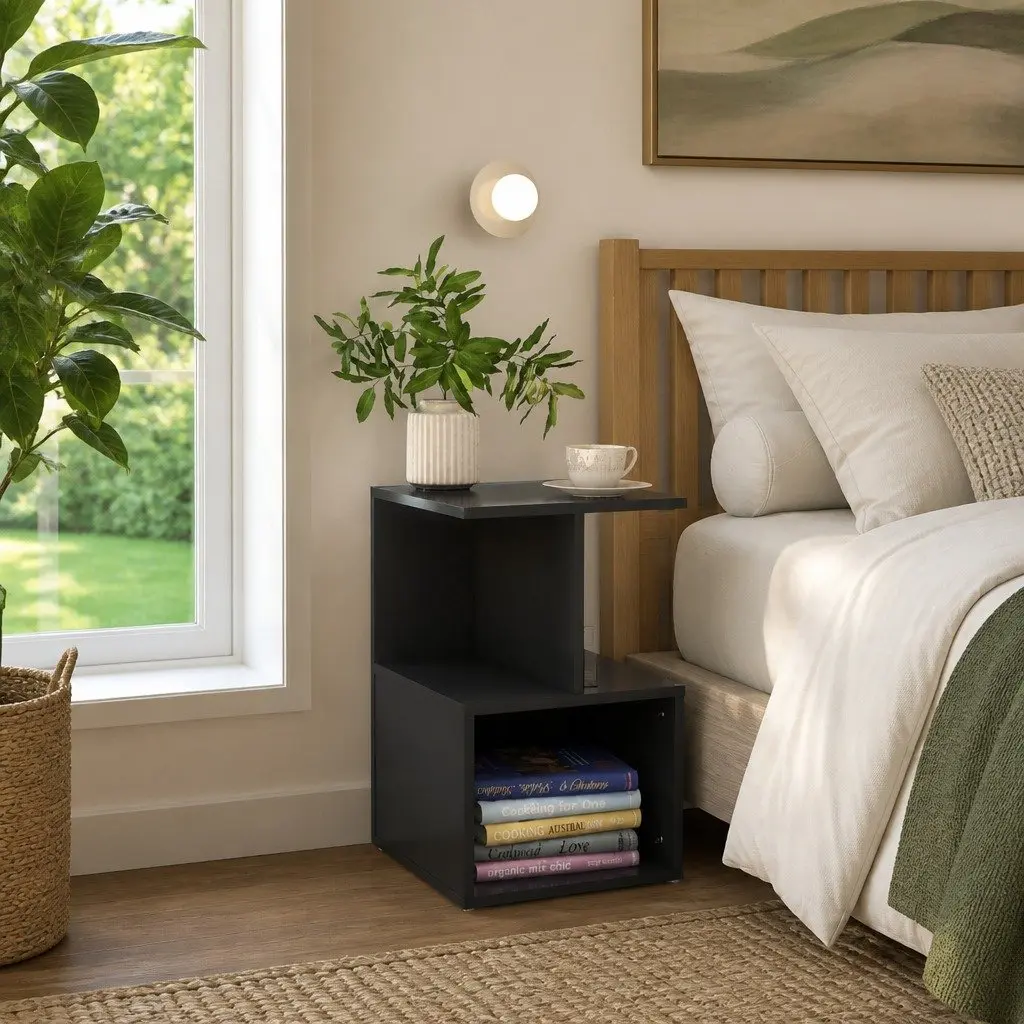 Bedside Cabinet Set Grey Open Compartments 35 x 35 x 55 cm