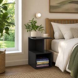 Bedside Cabinet Set 2 pcs Grey Open Compartments Storage Nightstand Furniture