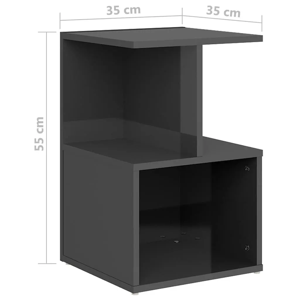 Bedside Cabinets 2 pcs High Gloss Grey Nightstand Open Storage Compartments