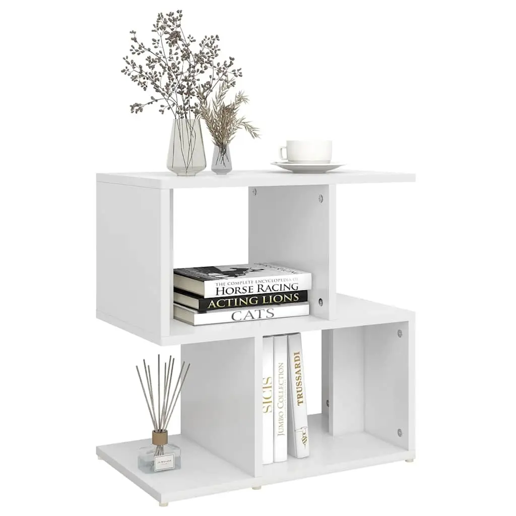 Bedside Cabinet White Open Compartments Storage Engineered Wood 50W x 30D x 51.5H cm