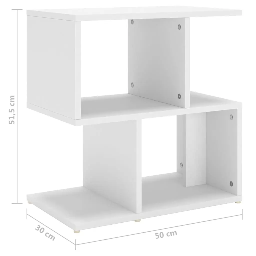 Bedside Cabinet White Open Compartments Storage Engineered Wood 50W x 30D x 51.5H cm