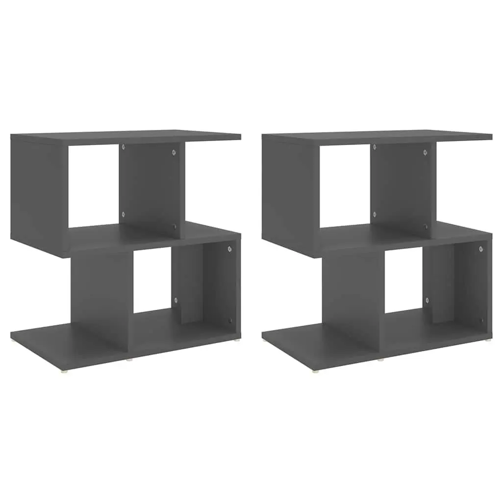 Bedside Cabinet Set 2 pcs Grey Open Compartments Storage Nightstand Furniture