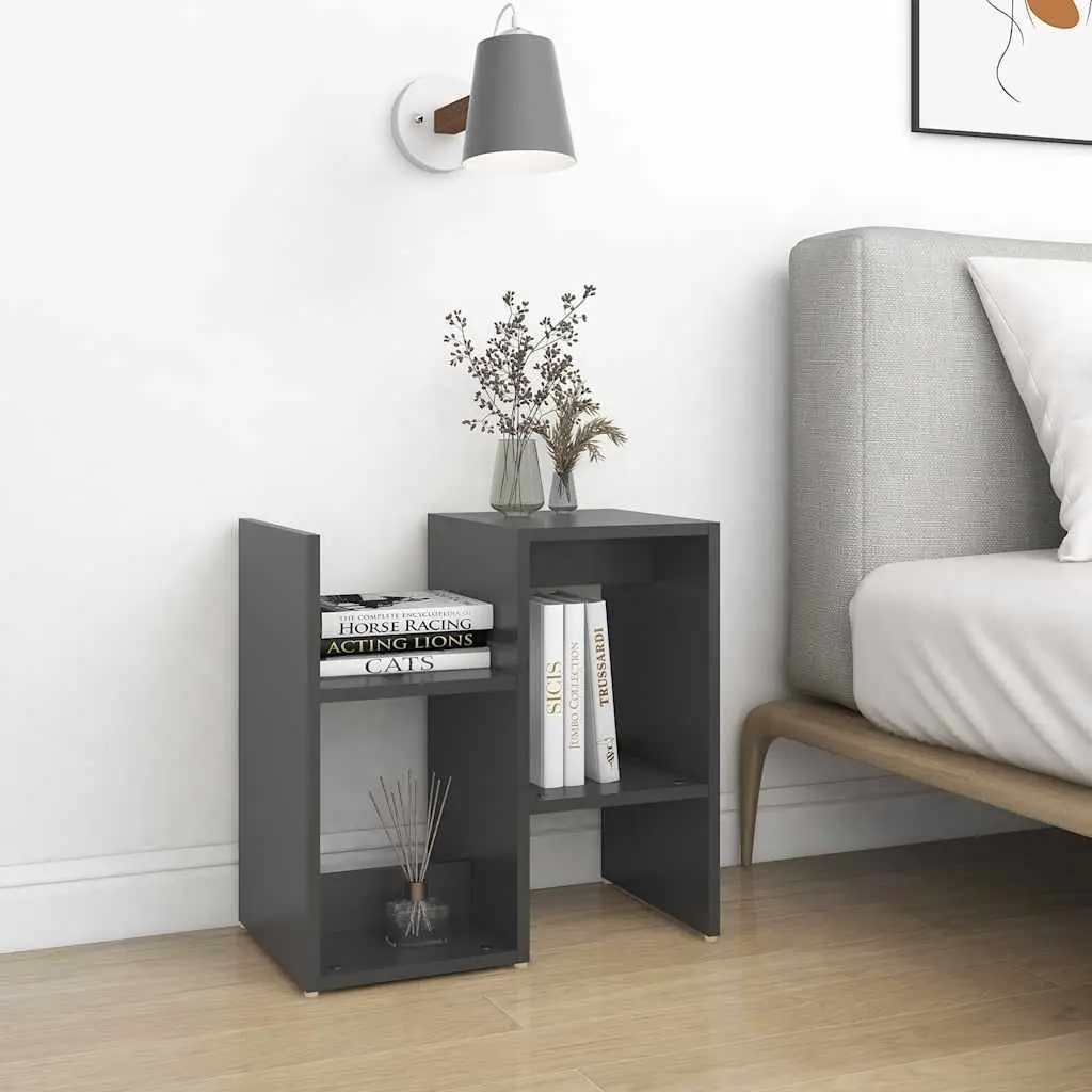 Bedside Cabinet Set 2 pcs Grey Open Compartments Storage Nightstand Furniture
