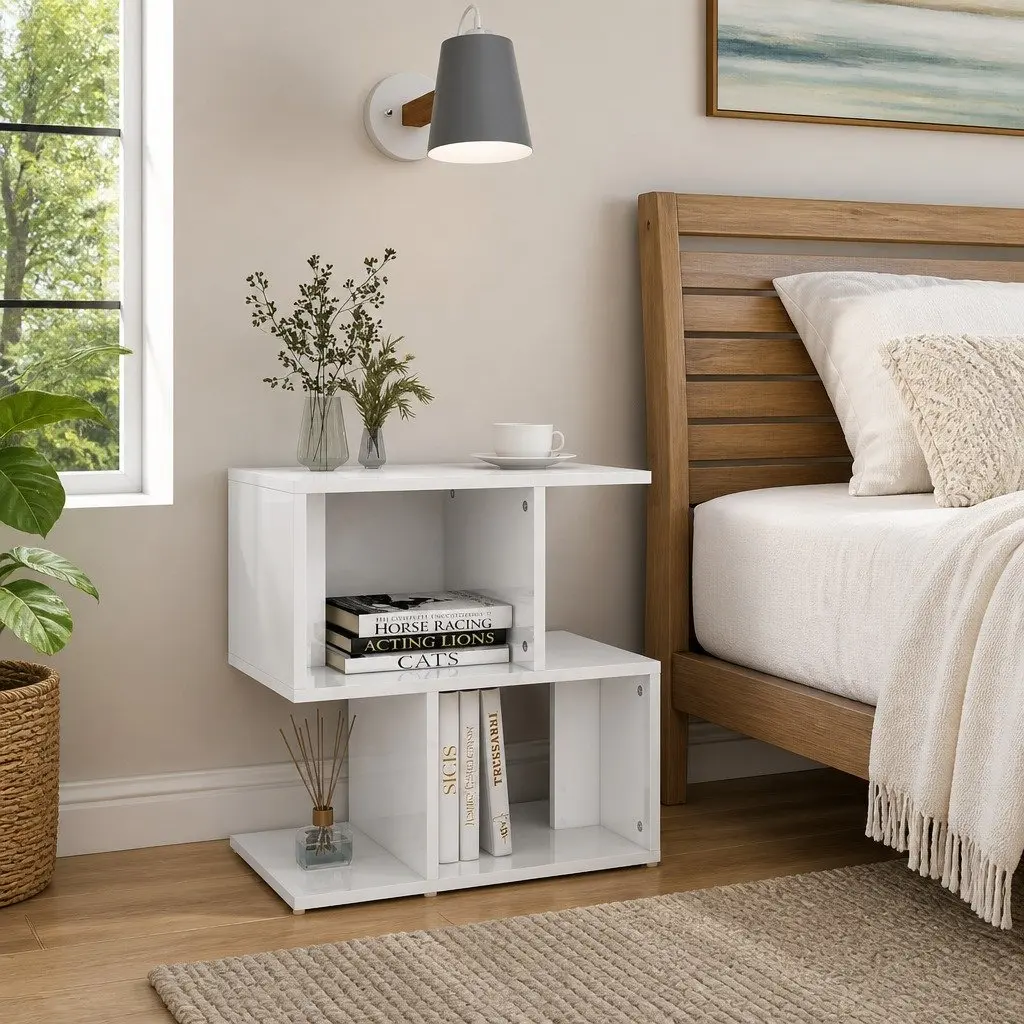 Bedside Cabinet Set High Gloss White Open Compartments 50 x 30 x 51.5 cm