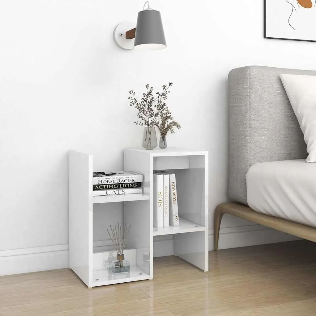 Bedside Cabinet Set High Gloss White Open Compartments 50 x 30 x 51.5 cm