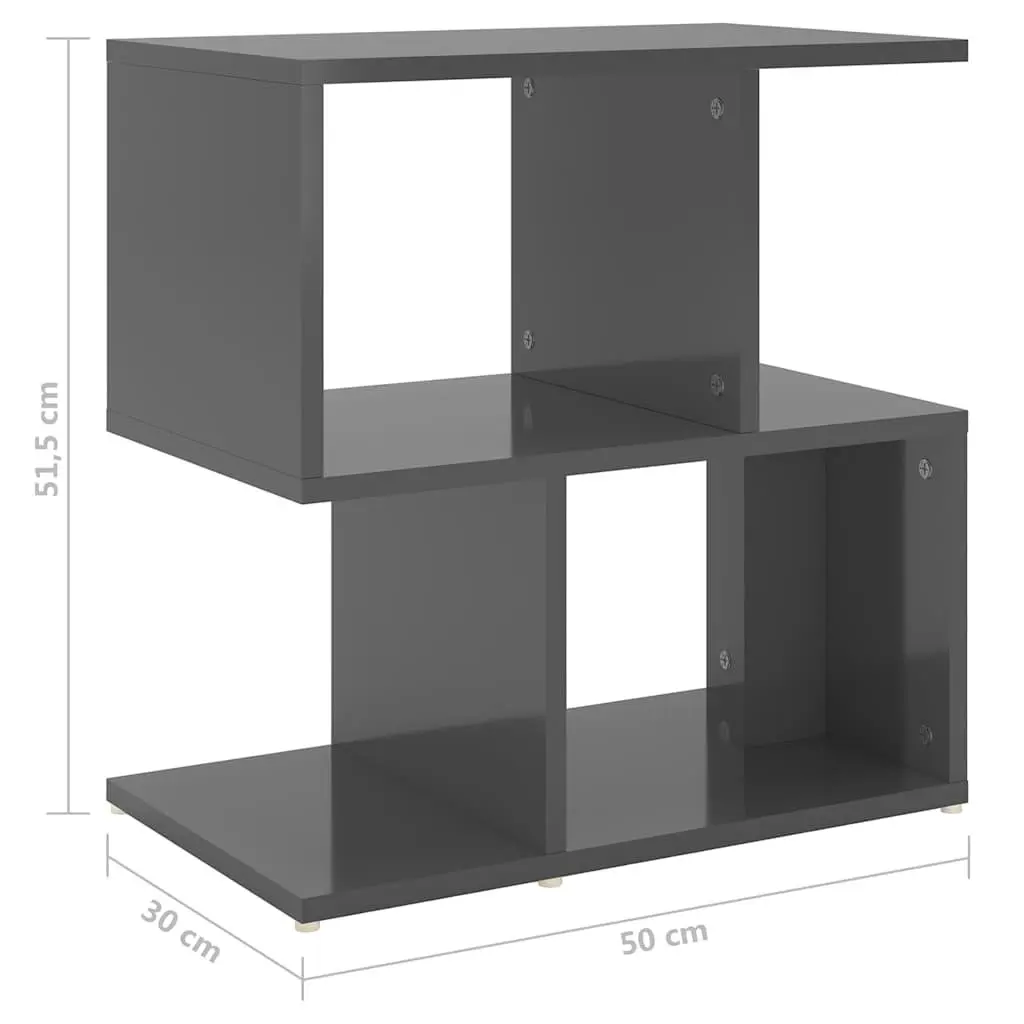 Bedside Cabinet Set 2 pcs Grey High Gloss Storage Nightstand Open Compartments