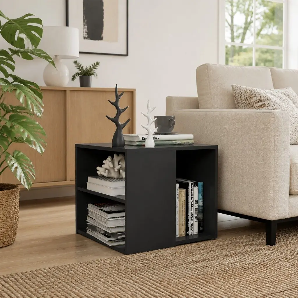 3 Shelf Side Table Grey Compact Storage Cabinet 50x50x45 cm Accent Furniture