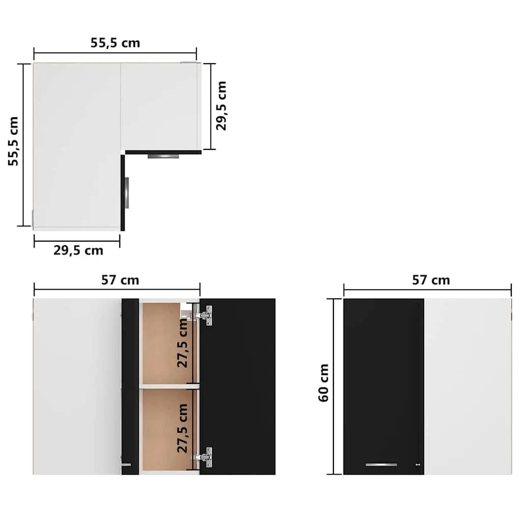 Hanging Corner Kitchen Cabinet Black Storage Unit with Two Shelves Doors