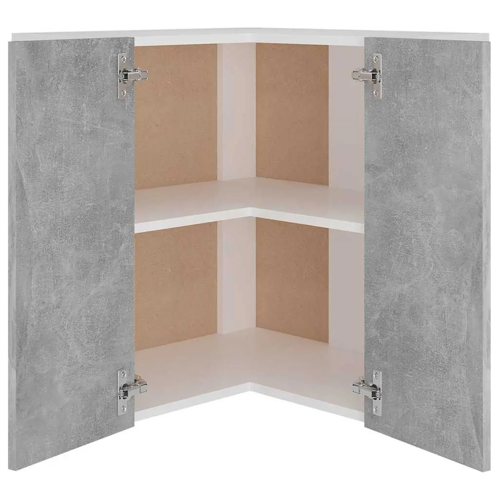 Corner Kitchen Cabinet Grey Wall Mount Storage Shelves Cupboard Unit 57W x 57D x 60H cm