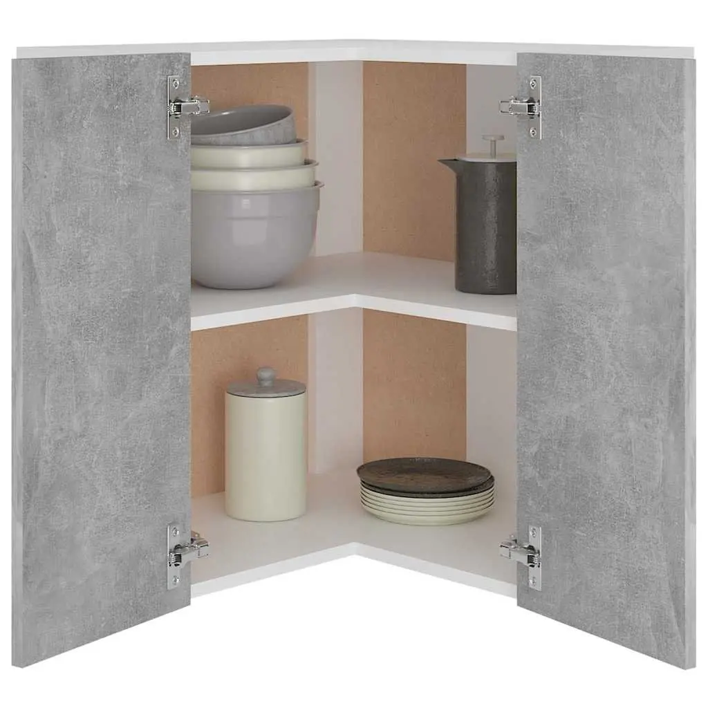 Corner Kitchen Cabinet Grey Wall Mount Storage Shelves Cupboard Unit 57W x 57D x 60H cm