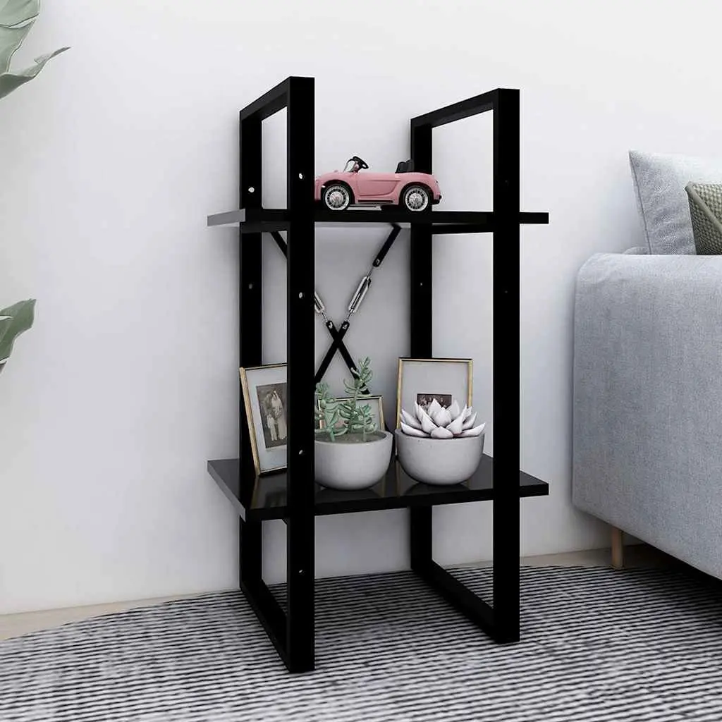 Book Cabinet Industrial Style 2-Tier Shelving Unit Black Engineered Wood