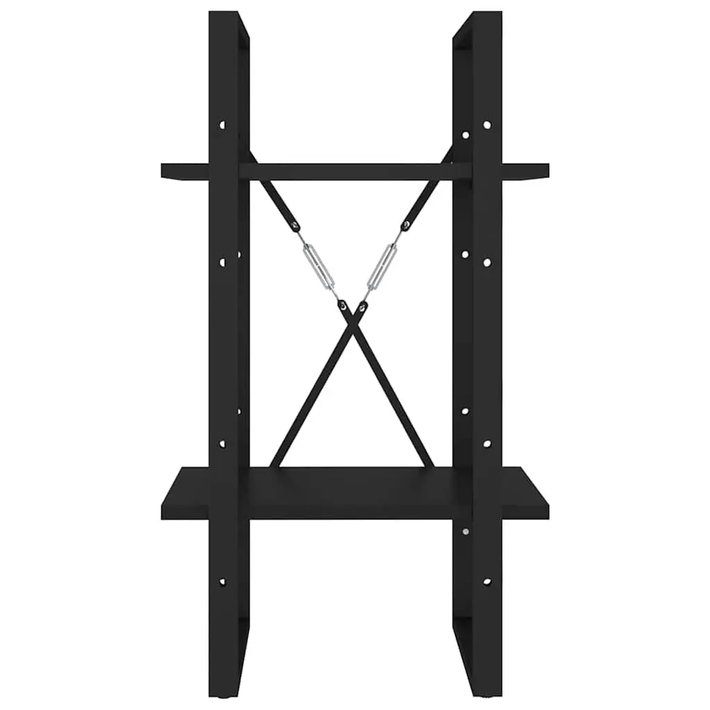 Book Cabinet Industrial Style 2-Tier Shelving Unit Black Engineered Wood