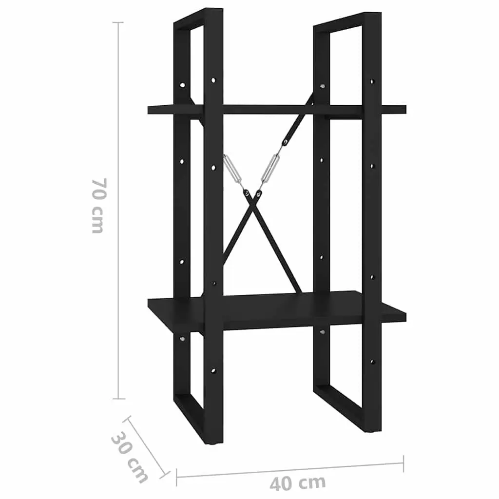 Book Cabinet Industrial Style 2-Tier Shelving Unit Black Engineered Wood