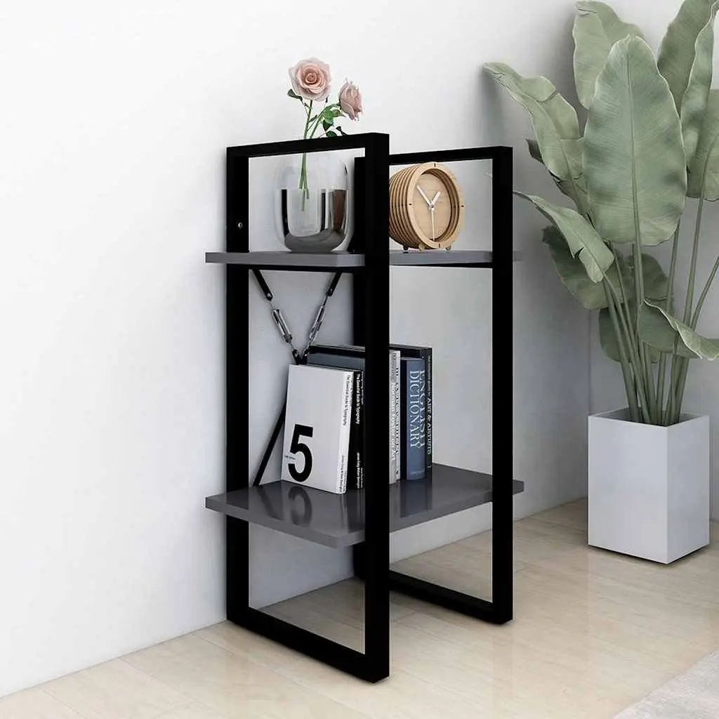 Grey 2-Tier Book Shelf Storage Unit Industrial Style Engineered Wood