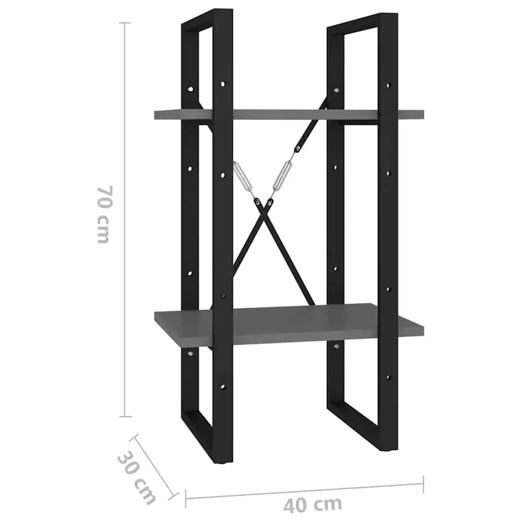 Grey 2-Tier Book Shelf Storage Unit Industrial Style Engineered Wood