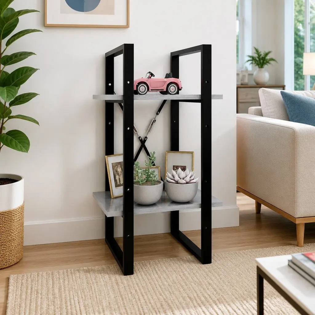 Grey 2-Tier Bookshelf Engineered Wood Storage Unit 40x30x70cm