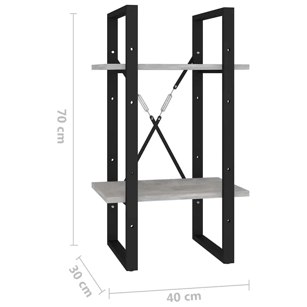 Grey 2-Tier Bookshelf Engineered Wood Storage Unit 40x30x70cm
