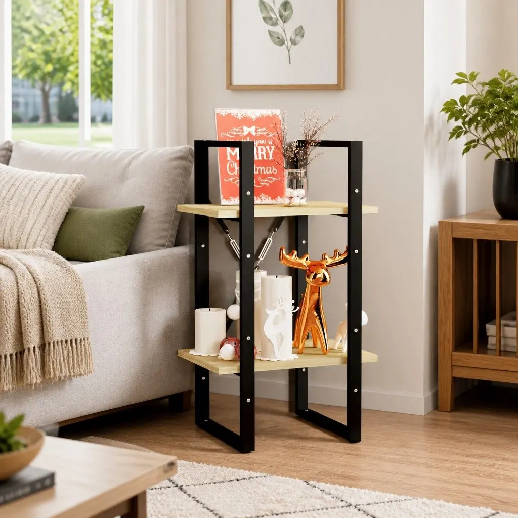 2-Tier Book Cabinet Solid Pine Wood Brown Industrial Style 40 x 30 x 70 cm