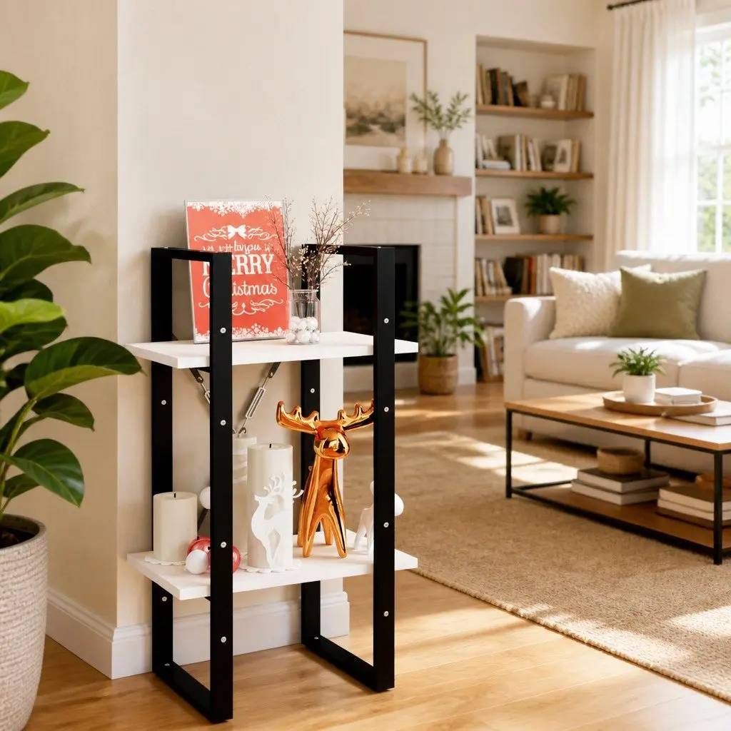 2-Tier Book Cabinet White Wooden Bookshelf Storage Shelving Unit
