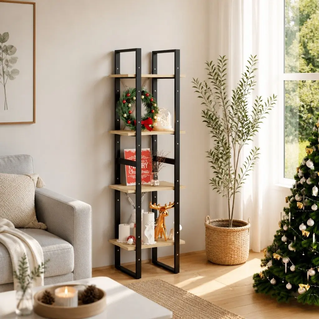 4-Tier Book Cabinet Solid Pine Wood Bookshelf 40x30x140cm