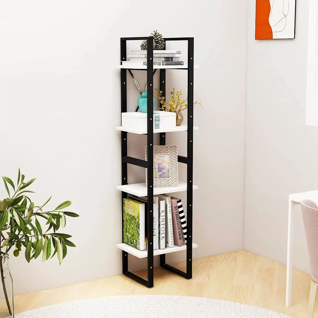 4 Shelf White Book Cabinet Solid Pine Wood Storage Display Stand