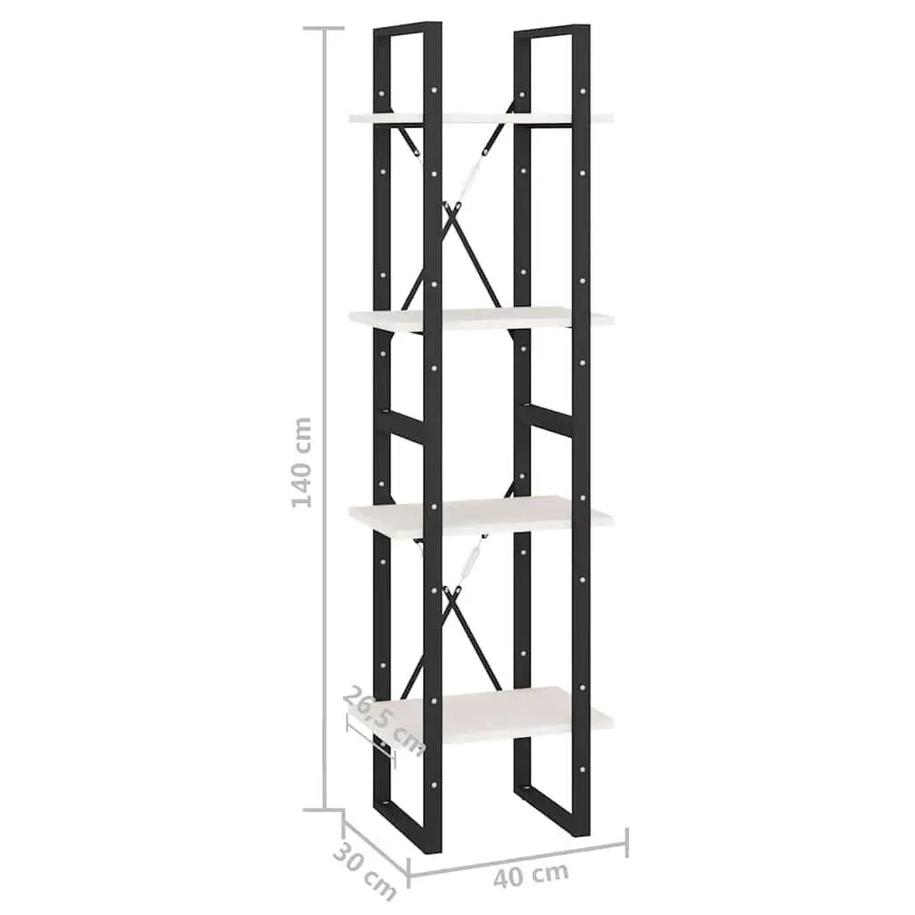 4 Shelf White Book Cabinet Solid Pine Wood Storage Display Stand