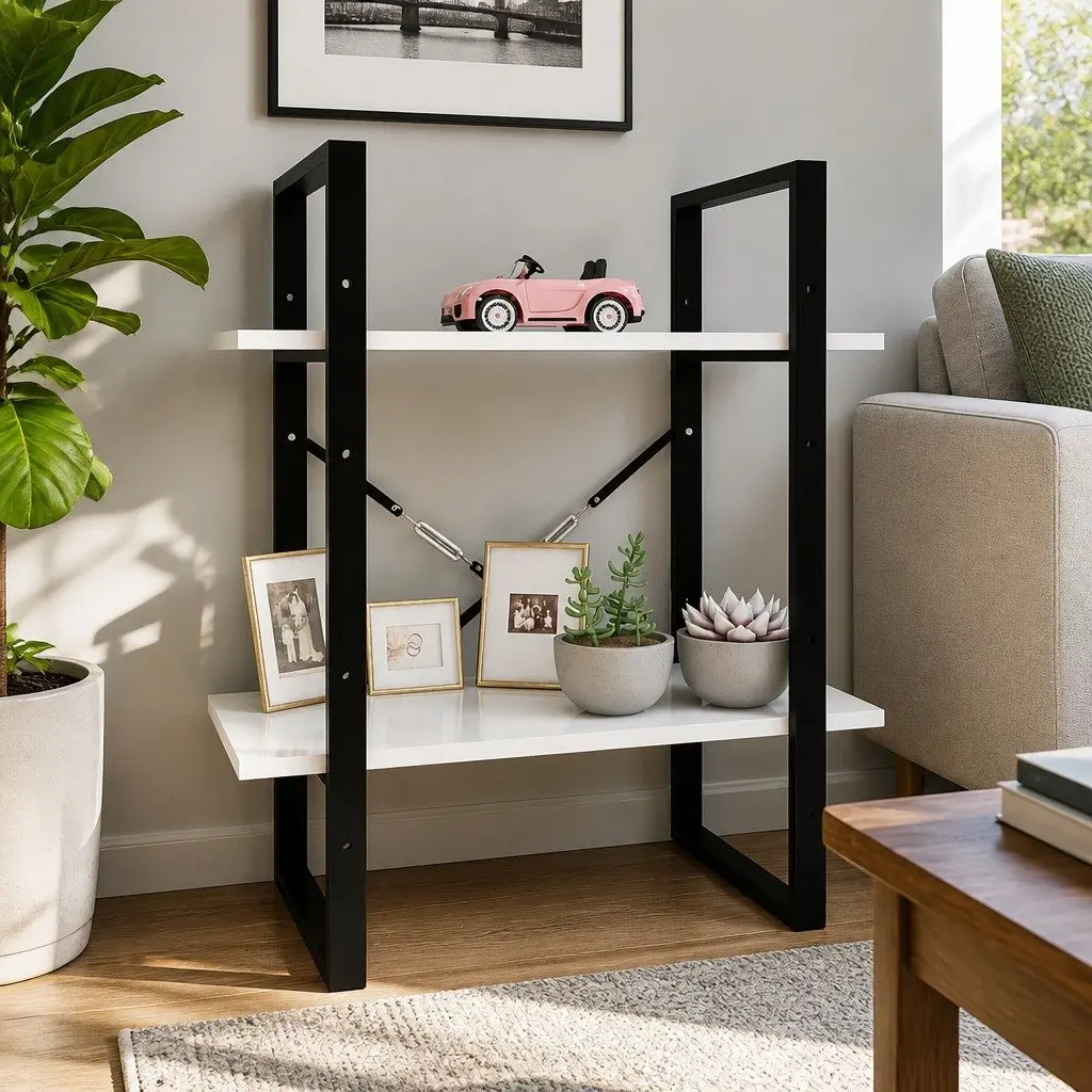Book Cabinet 2-Tier White Storage Shelves 60x30x70cm Standing Bookcase