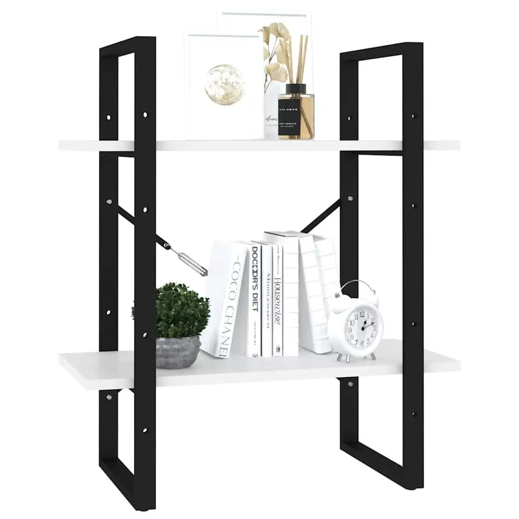 Book Cabinet 2-Tier White Storage Shelves 60x30x70cm Standing Bookcase